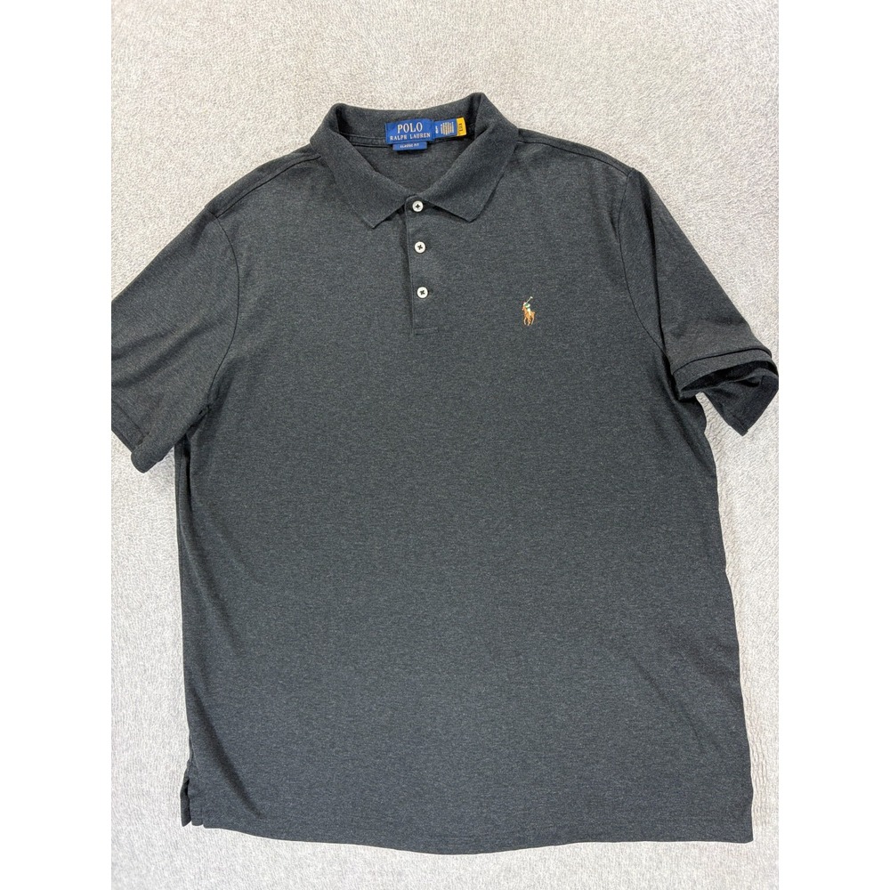 Polo Ralph Lauren Oxford Stitched Logo S/S Polo Shirt (Men's Large) Gray/Black